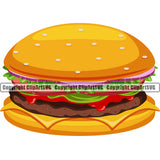 Food Hamburger Single Cheese Color Design Element White Background Lunch Fresh Restaurant Fast Meal Dinner Delicious Cooking Cook Chef Menu Art Logo Clipart SVG