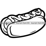 Black And White Food Hot Dog Lunch Fresh BW Design Element Body Restaurant Fast Meal Dinner Delicious Cooking Cook Chef Menu Art Logo Clipart SVG