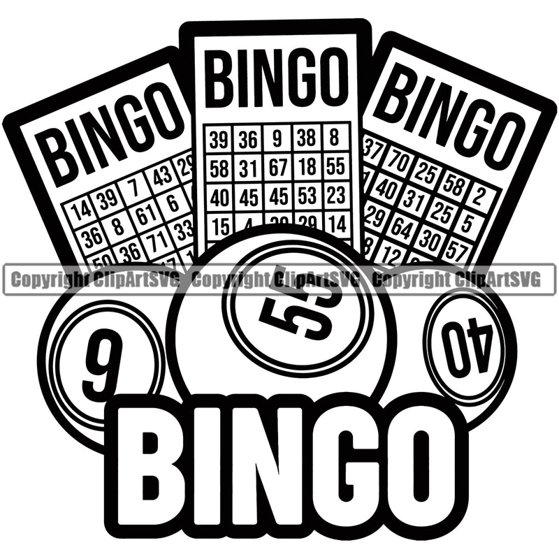 Bingo Quote Game Luck Lottery Gambling Ball Jackpot Black And White Color Design Element Win Play Casino Lucky Lotto Winner Gamble Sport Art Clipart SVG