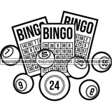 Bingo Game Card And Ball Black And White Color Art Work Design Element Luck Lottery Gambling Ball Jackpot Win Play Casino Lucky Lotto Winner Gamble Sport Art Logo Clipart SVG