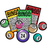 Bingo Game Card And Ball Color Art Work Design Element White Background Luck Lottery Gambling Ball Jackpot Win Play Casino Lucky Lotto Winner Gamble Sport Art Logo Clipart SVG