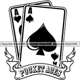 Poker ACES Quote With Poker Ribbon Vector Design Element Black And White Casino Texas Hold EM Game Gamble Gabler Gambling Winner Play Bet Win Las Vegas Jackpot Chip Art Logo Clipart SVG