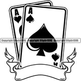 Black And White Poker Card With Ribbon Design Element White Background Casino Texas Hold EM Game Gamble Gabler Gambling Winner Play Bet Win Las Vegas Jackpot Chip Art Design Logo  Clipart SVG