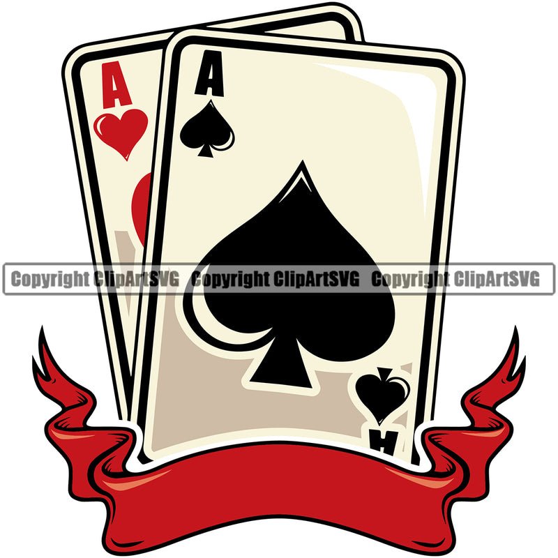 Poker Card With Red Color Ribbon Color Design Element White Background Casino Texas Hold EM Game Gamble Gabler Gambling Winner Play Bet Win Las Vegas Jackpot Chip Art Design Logo  Clipart SVG