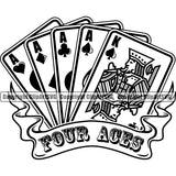 Black And White Four ACES Poker Game Cards Vector Design Element Casino Texas Hold Em Game Gamble Gabler Gambling Winner Play Bet Win Las Vegas Jackpot Chip Art Design Logo  Clipart SVG