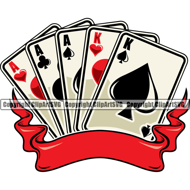 Game Poker Card Full House Arc Ribbon Vector Design Element White Background Poker Casino Texas Hold EM Game Gamble Gabler Gambling Winner Play Bet Win Las Vegas Jackpot Chip Art Design Logo  Clipart SVG