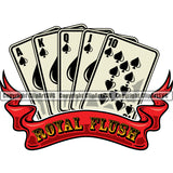 Royal Flush Color Quote Game Poker Card Full House Arc Ribbon Vector Design Element White Background Poker Casino Texas Hold EM Game Gamble Gabler Gambling Winner Play Bet Win Las Vegas Jackpot Chip Art Design Logo  Clipart SVG