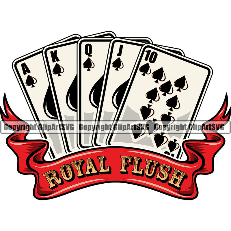 Royal Flush Color Quote Game Poker Card Full House Arc Ribbon Vector Design Element White Background Poker Casino Texas Hold EM Game Gamble Gabler Gambling Winner Bet Win Las Vegas Chip Art Design Logo  Clipart SVG