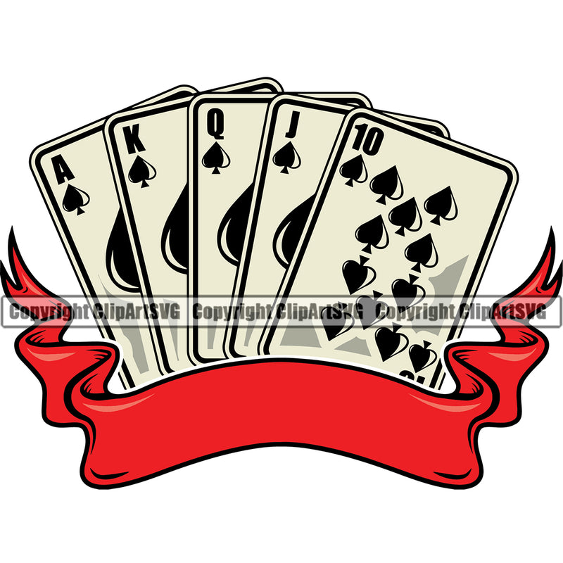 Game Poker Card Full House Arc Red Color Ribbon Vector Design Element White Background Poker Casino Texas Hold EM Game Gamble Gabler Gambling Winner Play Bet Win Las Vegas Jackpot Chip Art Design Logo  Clipart SVG