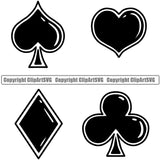 Black And White Poker Card Suits Vector Design Element BW Casino Texas Hold EM Game Gamble Gabler Gambling Winner Play Bet Win Las Vegas Jackpot Chip Art Design Logo  Clipart SVG