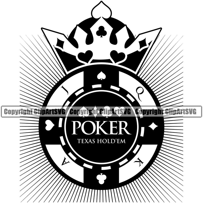 Casino Gamble Gambling Gambler Las Vegas Poker Poker Texas Holdem Quote Text Black Color Design Element Game Chips King Crown Casino Win Money Bet Betting Design Logo Clipart SVG