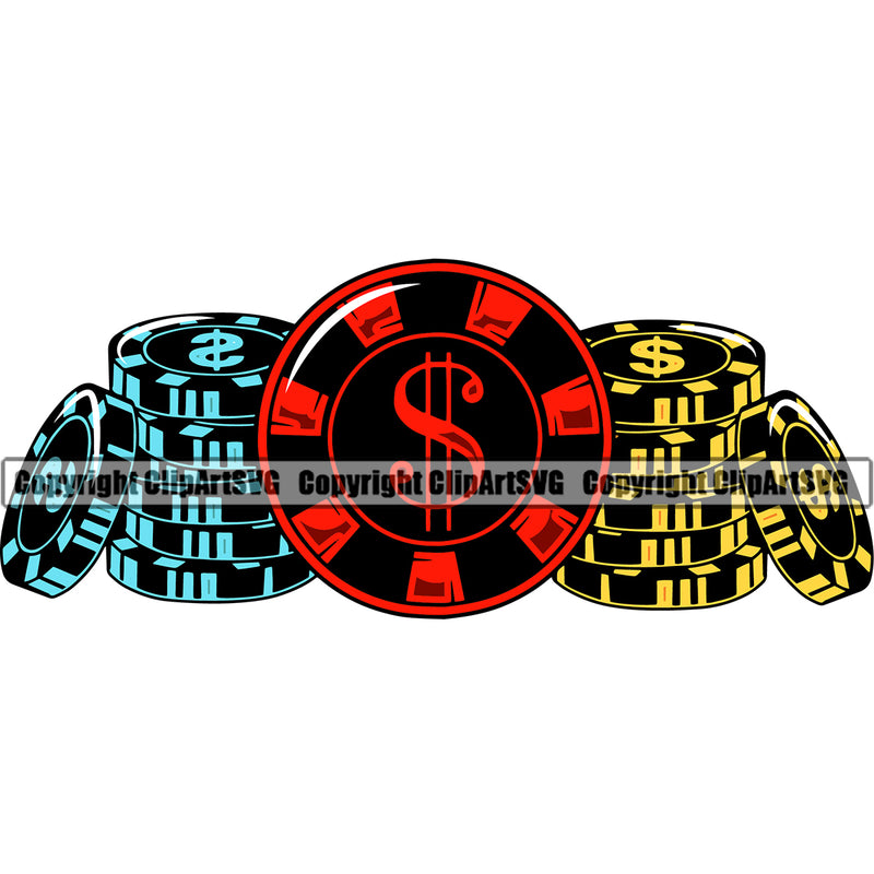 Game Dollar Sign Poker Chips Color Design Element White Background Casino Texas Hold EM Game Gamble Gabler Gambling Winner Play Bet Win Las Vegas Jackpot Chip Art Design Logo  Clipart SVG