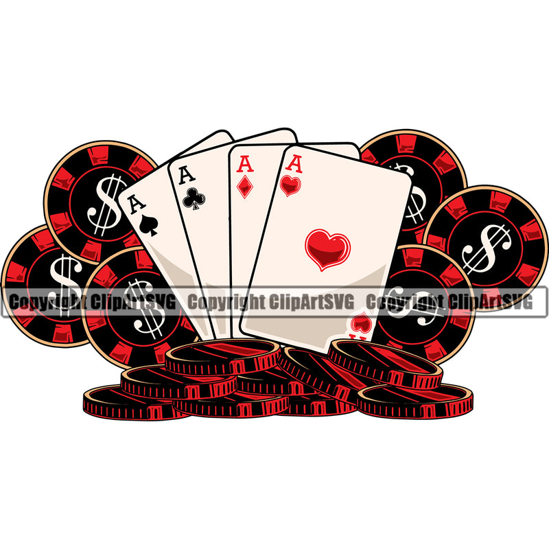 Game Poker Chips And Cards Color Design Element Casino Texas Hold EM Game Gamble Gabler Gambling Winner Play Bet White Background Win Las Vegas Jackpot Chip Art Design Logo  Clipart SVG
