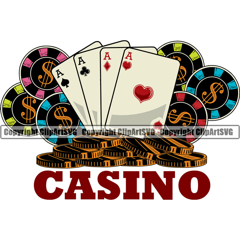 Casino Color Quote Game Poker Chips And Cards Color Casino Texas Hold EM Game Gamble Gabler Gambling Winner Play Bet White Background Win Las Vegas Jackpot Chip Art Design Logo  Clipart SVG