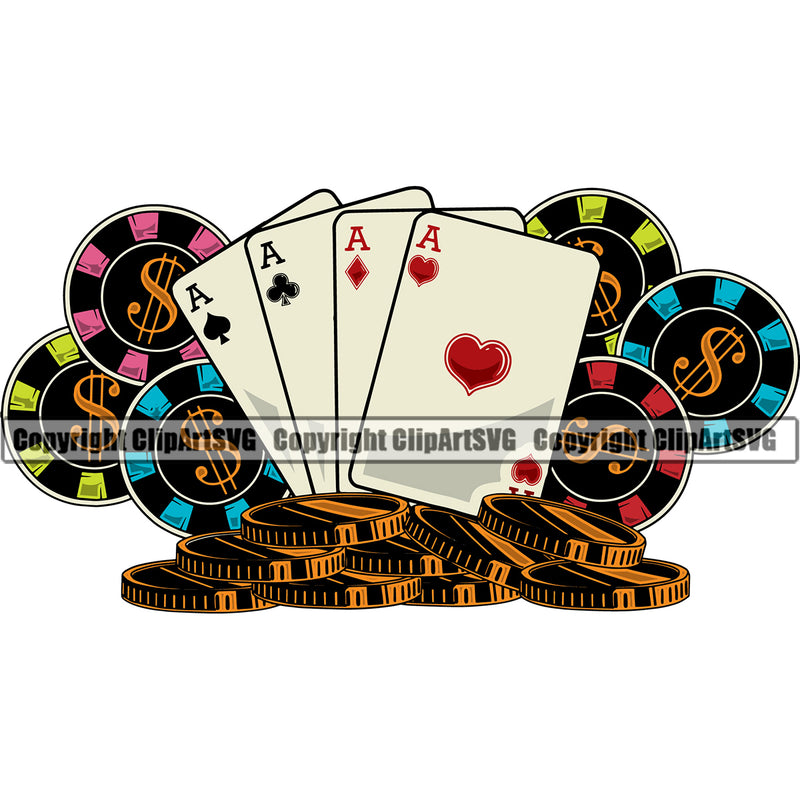 Game Poker Chips And Cards Color Design Element Casino Texas Hold EM Game Gamble Gabler Gambling Winner Play Bet White Background Win Las Vegas Jackpot Chip Art Design Logo  Clipart SVG