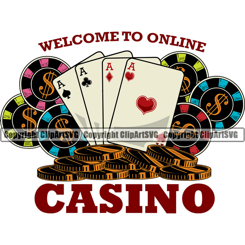 Casino Color Quote Game Poker Chips And Cards Color Design Element Casino Texas Hold EM Game Gamble Gabler Gambling Winner Play Bet White Background Win Las Vegas Jackpot Chip Art Design Logo  Clipart SVG