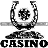 Casino Gamble Gambling Gambler Las Vegas Poker Game Chips Chips Horseshoe Casino Black Color Quote Text Design Element White Background Win Money Bet Betting Design Logo Clipart SVG