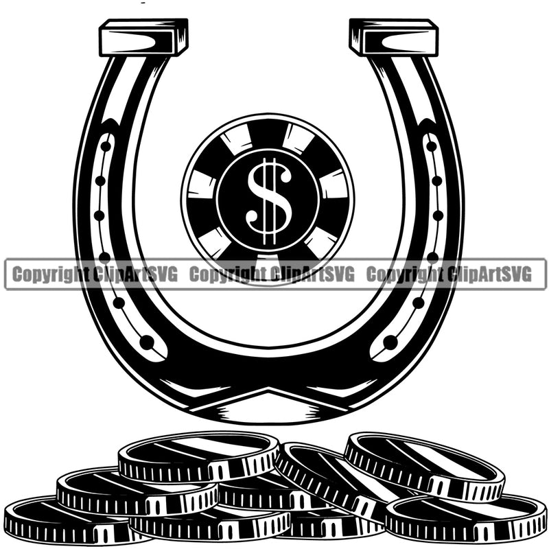 Casino Gamble Gambling Gambler Las Vegas Chips Horseshoe Casino White Background Design Element Poker Game Chips Win Money Bet Betting Design Logo Clipart SVG
