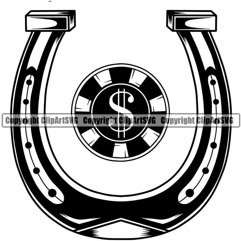 Casino Gamble Gambling Gambler Las Vegas Poker Game Chips Horseshoe Casino Dollar Sign Design Element Win Money Bet Betting Design Logo Clipart SVG