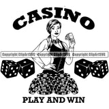 Casino Gamble Gambling Gambler Las Vegas Poker Game Chips Poker Dealer Casino Dice Casino Play And Win Quote Text Black Color Design Element Win Money Bet Betting Design Logo Clipart SVG