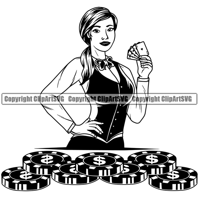 Casino Gamble Gambling Gambler Las Vegas Poker Dealer Casino Dice Black Color Design Element White Background Game Chips Win Money Bet Betting Design Logo Clipart SVG