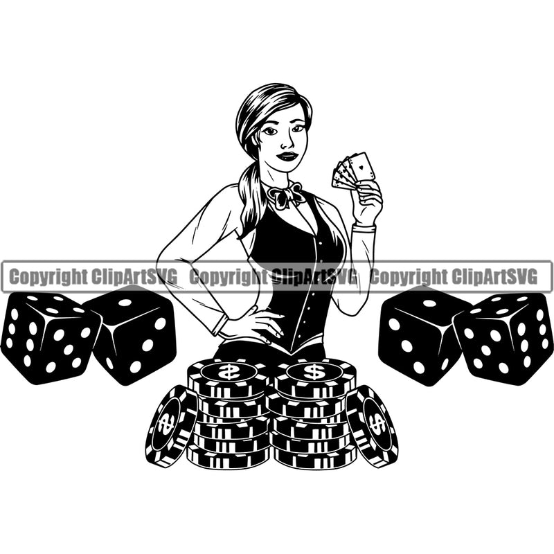 Casino Gamble Gambling Gambler Las Vegas Poker Game Chips Win Poker Dealer Casino Dice White Background Design Element Money Bet Betting Design Logo Clipart SVG