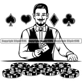 Casino Gamble Gambling Gambler Las Vegas Poker Game Chips Win Money Dealer Casino Poker Boy Man Design Element Bet Betting Design Logo Clipart SVG