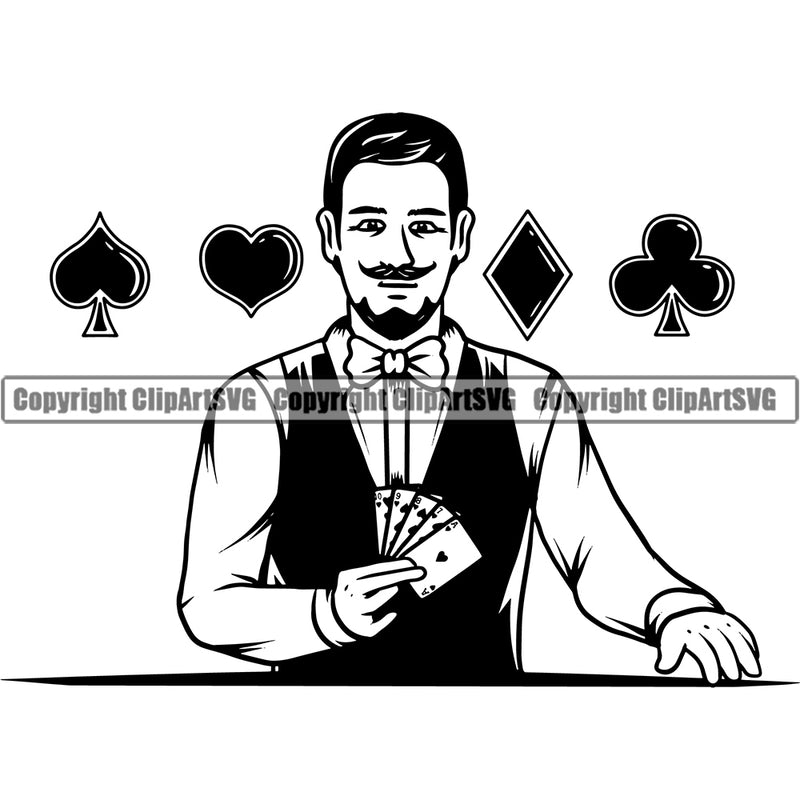 Casino Gamble Gambling Gambler Las Vegas Poker Game Chips Win Dealer Casino Man Boy White Background Design Element Money Bet Betting Design Logo Clipart SVG