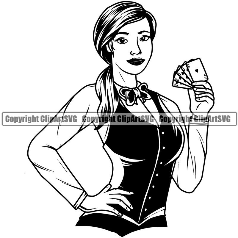 Black And White Game Poker Dealer Dice Holding Cards Vector Design Element Casino Texas Hold EM Game Gamble Gabler Gambling Winner Play Bet Win Las Vegas Jackpot Chip Art Design Logo  Clipart SVG