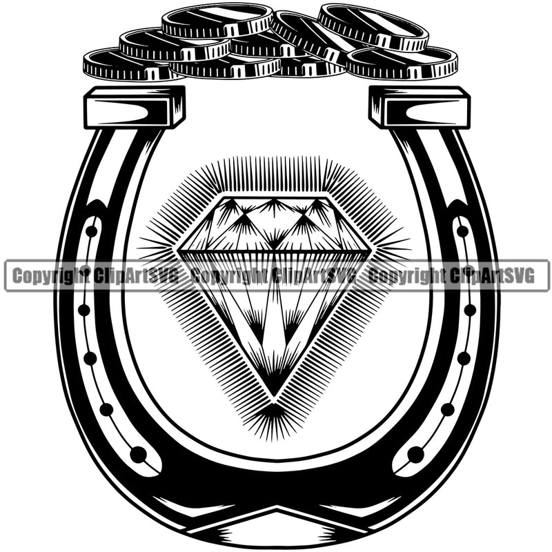 Casino Gamble Gambling Gambler Las Vegas Poker Chips Win Money Diamond Cards Casino Horseshoe Design Element Game Chips Win Money Bet Betting Design Logo Clipart SVG