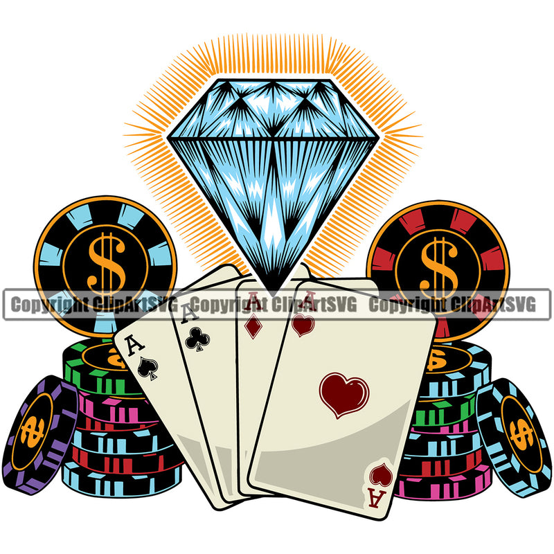 Casino Gamble Gambling Gambler Las Vegas Poker Game Chips Win Money Diamond Casino Color Design Element White Background Bet Betting Design Logo Clipart SVG