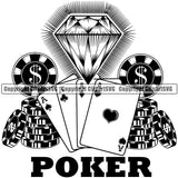 Casino Gamble Gambling Gambler Las Vegas Poker Game Chips Win Money Poker Diamond Cards Casino Quote Text Black White Color Design Element Money Bet Betting Design Logo Clipart SVG