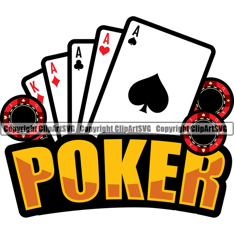 Casino Gamble Gambling Gambler Las Vegas Poker Playing Cards Full House Casino Color Quote Text Design Element Game Chips Win Money Bet Betting Design Logo Clipart SVG