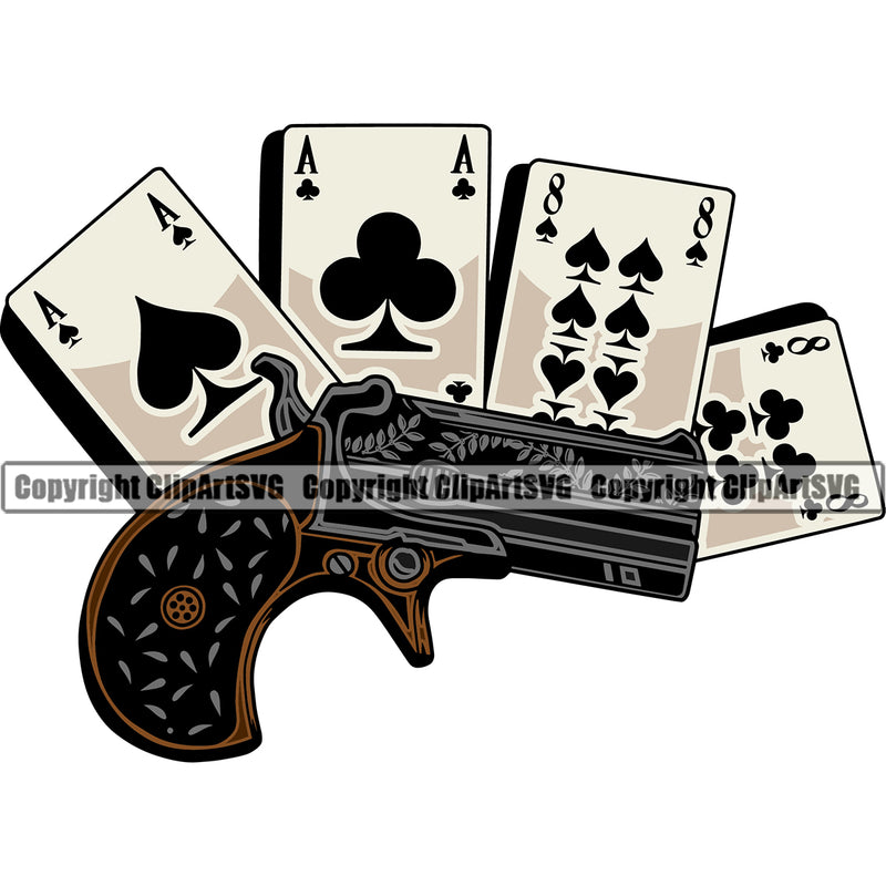 Game Poker Cards And Gun Color Logo Design Element Casino Texas Hold EM Game Gamble Gabler Gambling Winner Play Bet Win Las Vegas Jackpot Chip Art Design Logo  Clipart SVG