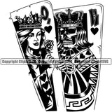 Black And White Game Poker King Queen Holding Rose Vector BW Design Element Casino Texas Hold EM Game Gamble Gabler Gambling Winner Play Bet Win Las Vegas Jackpot Chip Art Design Logo  Clipart SVG