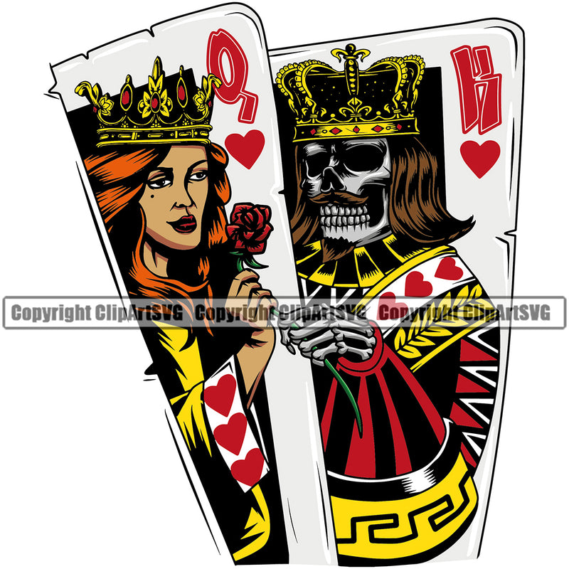 Game Poker King Queen Holding Rose Vector Color Design Element Casino Texas Hold EM Game Gamble Gabler Gambling Winner Play Bet Win Las Vegas Jackpot Chip Art Design Logo  Clipart SVG
