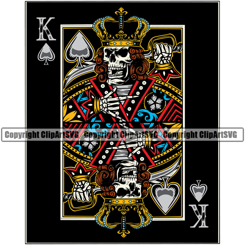 Skull Skeleton King On Poker Card Vector Black Design Element Casino Texas Hold EM Game Gamble Gabler Gambling Winner Play Bet Win Las Vegas Jackpot Chip Art Design Logo  Clipart SVG