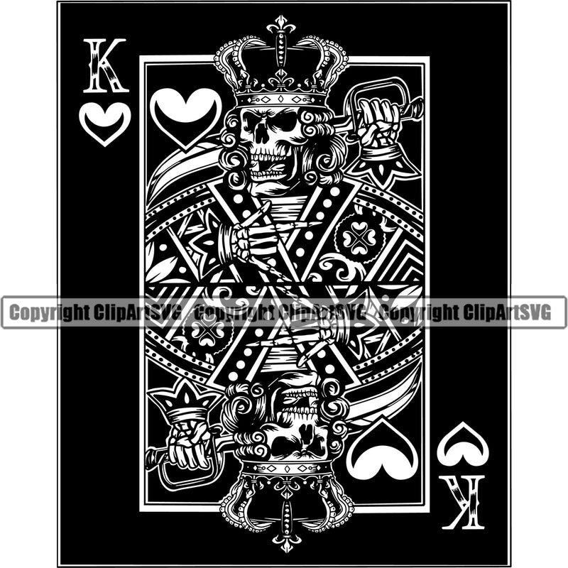 Skull Skeleton King On Poker Card Vector Black Design Element Black Background Casino Texas Hold EM Game Gamble Gabler Gambling Winner Play Bet Win Las Vegas Jackpot Chip Art Design Logo  Clipart SVG