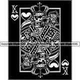 Skull Skeleton King On Poker Card Vector Black Design Element Black Background Casino Texas Hold EM Game Gamble Gabler Gambling Winner Play Bet Win Las Vegas Jackpot Chip Art Design Logo  Clipart SVG