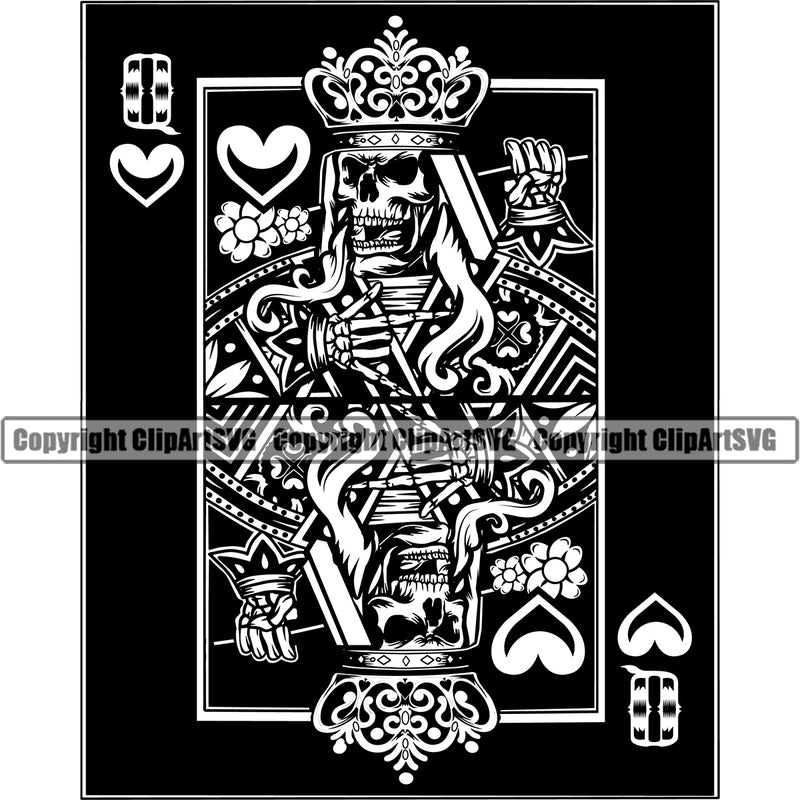 Black And White Game Poker Playing Card King Skull Heart Color Design Element Poker Casino Texas Hold EM Game Gamble Gabler Gambling Winner Play Bet Win Las Vegas Jackpot Chip Art Design Logo  Clipart SVG