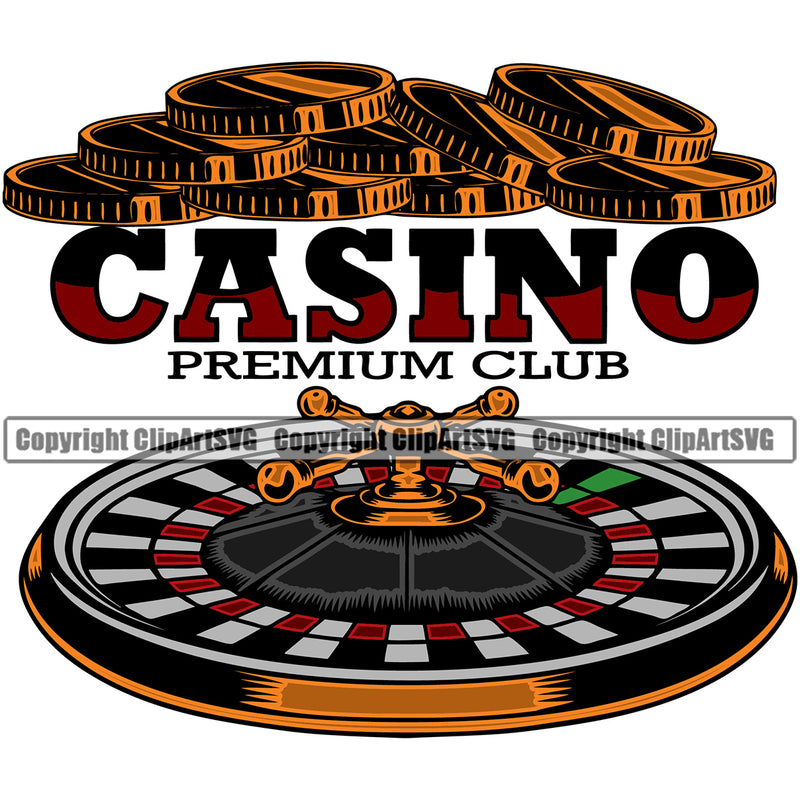 Casino Gamble Gambling Gambler Las Vegas Poker Game Roulette Wheel Casino Color Design Element Premium Club Quote Text White Background Chips Win Money Bet Betting Design Logo Clipart SVG