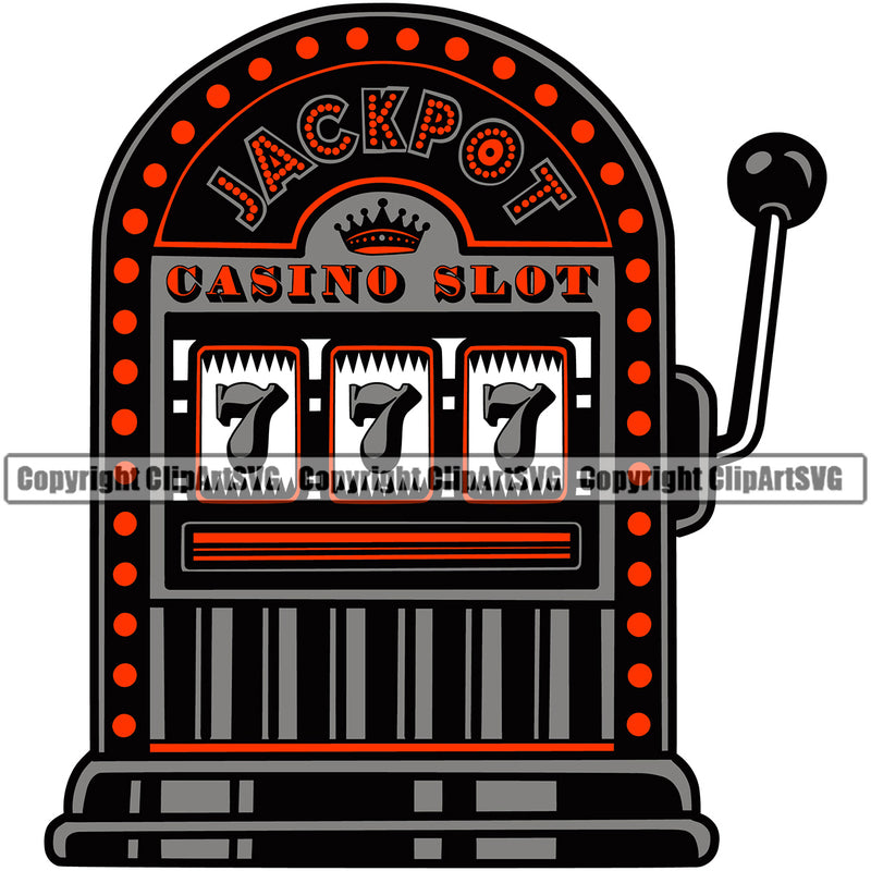 Game Slot Machine Red Color Design Element White Background Casino Game Play Gambling Lucky Luck Jackpot Win Las Vegas Money Gamble Winner Win Bet Spin 777 Art Logo Clipart SVG