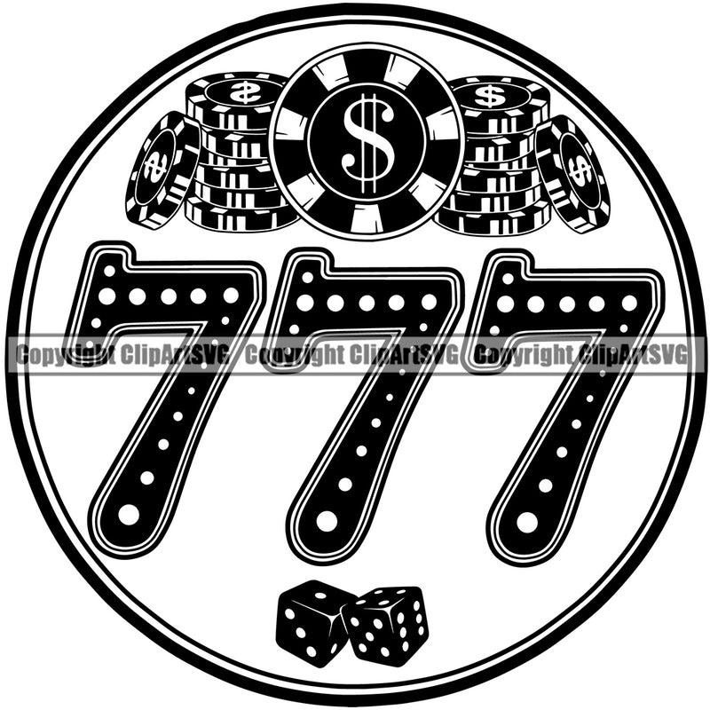 777 Triple Severn Quote Casino Quote Circle Design Element Slot Machine Casino Game Play Gambling Lucky Luck Jackpot Win Las Vegas Money Gamble Winner Win Bet Spin 777 Art Logo Clipart SVG