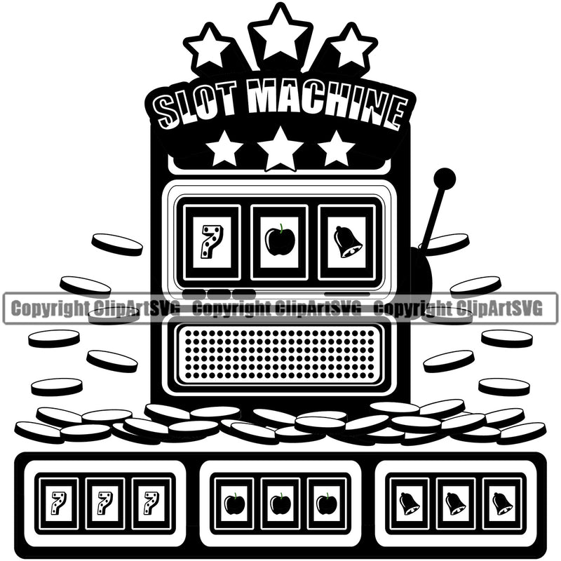 Casino Gamble Gambling Gambler Las Vegas Poker Game Chips Win Slot Machine Casino Black Color Design Element White Background Money Bet Betting Design Logo Clipart SVG