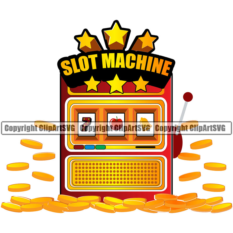 Casino Gamble Gambling Gambler Las Vegas Poker Game Slot Machine Casino Color Design Element Coin Dripping White Background Chips Win Money Bet Betting Design Logo Clipart SVG