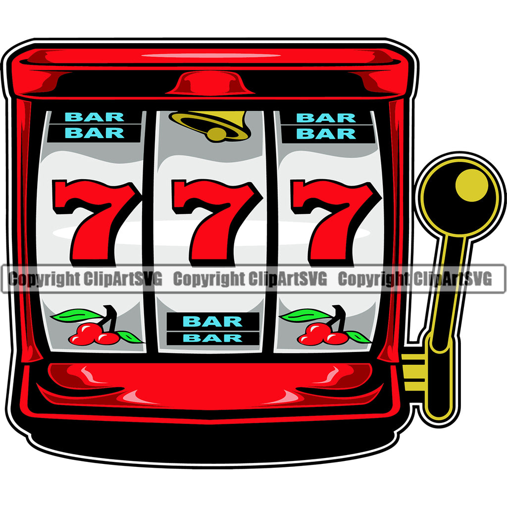 Slot Machine Casino 777 Triple Seven Red Color White Background Design Element Game Play Gambling Lucky Luck Jackpot Win Las Vegas Money Gamble Winner Win Bet Spin 777 Art Logo Clipart SVG