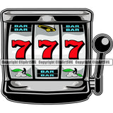 Slot Silver Color Machine 777 Triple Seven Quote White Background Design Element Casino Game Play Gambling Lucky Luck Jackpot Win Las Vegas Money Gamble Winner Win Bet Spin 777 Art Logo Clipart SVG