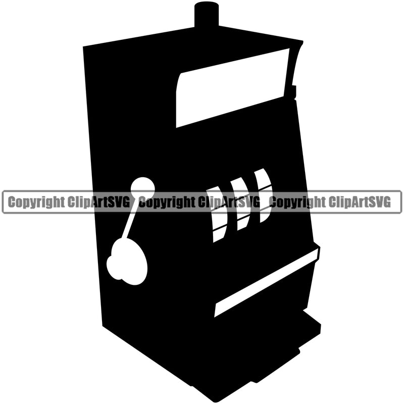 Slot Machine Silhouette Black Color Design Element White Background Casino Game Play Gambling Lucky Luck Jackpot Win Las Vegas Money Gamble Winner Win Bet Spin 777 Art Logo Clipart SVG