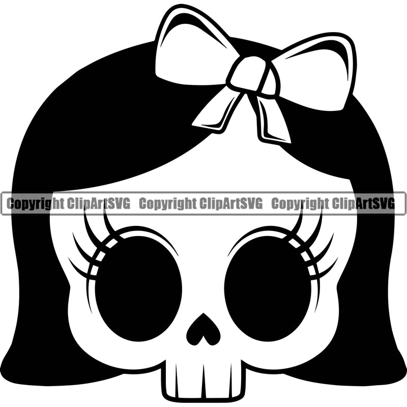 Crossbones Eye Bo Girly Girl Woman Female Skull Skeleton Design Element Cute Female Skull EMO Dead Death Skeleton Tattoo Vintage Retro Horror Woman Gothic Girl Pretty Lady Art Logo Clipart SVG