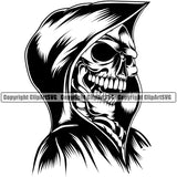 Skull Skeleton Head Smile Face Design Element Black And White Color Grim Reaper Skeleton Death Horror Dead Evil Dark Spooky Fear Skull Scary Ghost Scythe Sickle Cemetery Gothic Hell Demon Creepy Clipart SVG